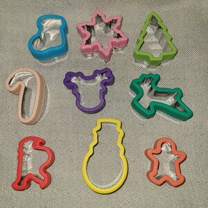 9 piece metal and plastic Holiday cookie cutter set